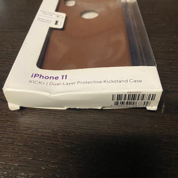 New Metro by T-Mobile Iphone 11 Kick+ Dual-Layer Protective Kickstand Case Brown - Picture 2 of 3
